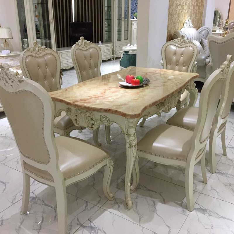 Bàn ăn tân cổ điển mặt đá nhập khẩu 6 ghế BA335