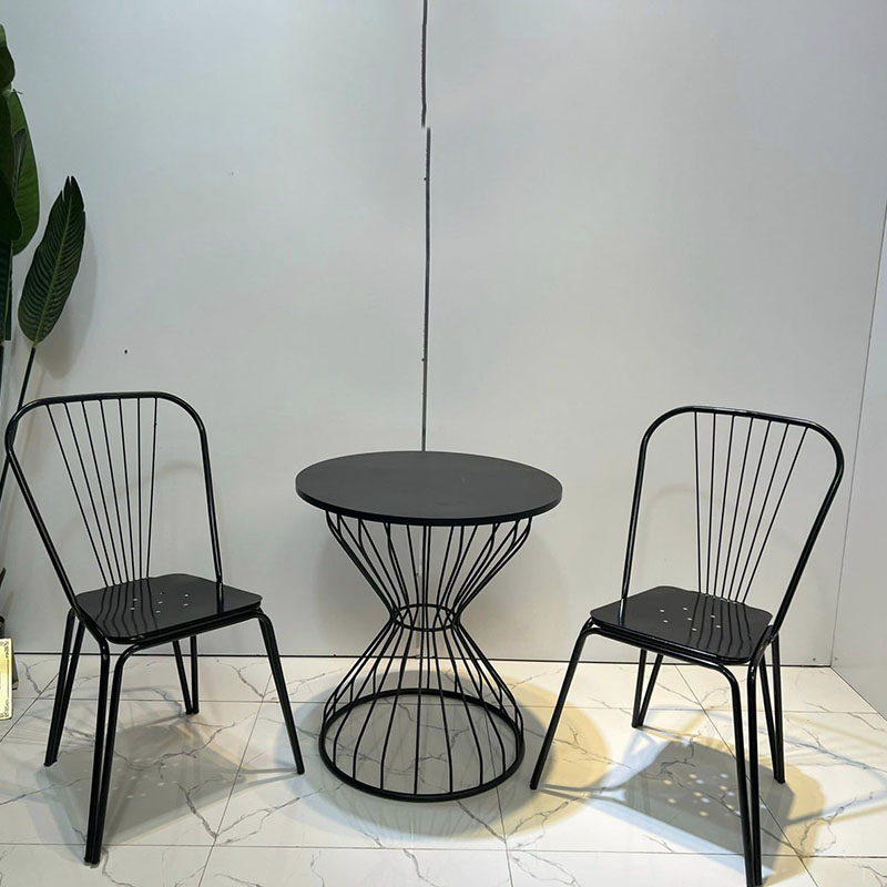 Bộ bàn ghế cafe khung sắt nan song quạt GC906