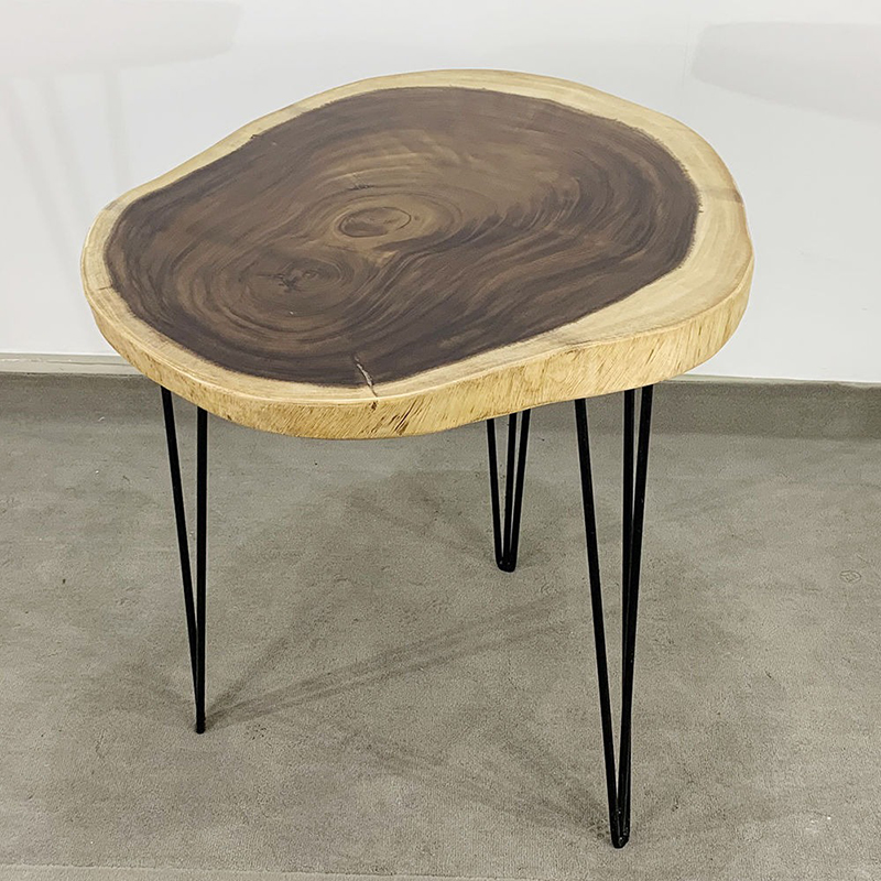 Bàn cafe tròn gỗ Me Tây nguyên tấm chân Hairpin GC602