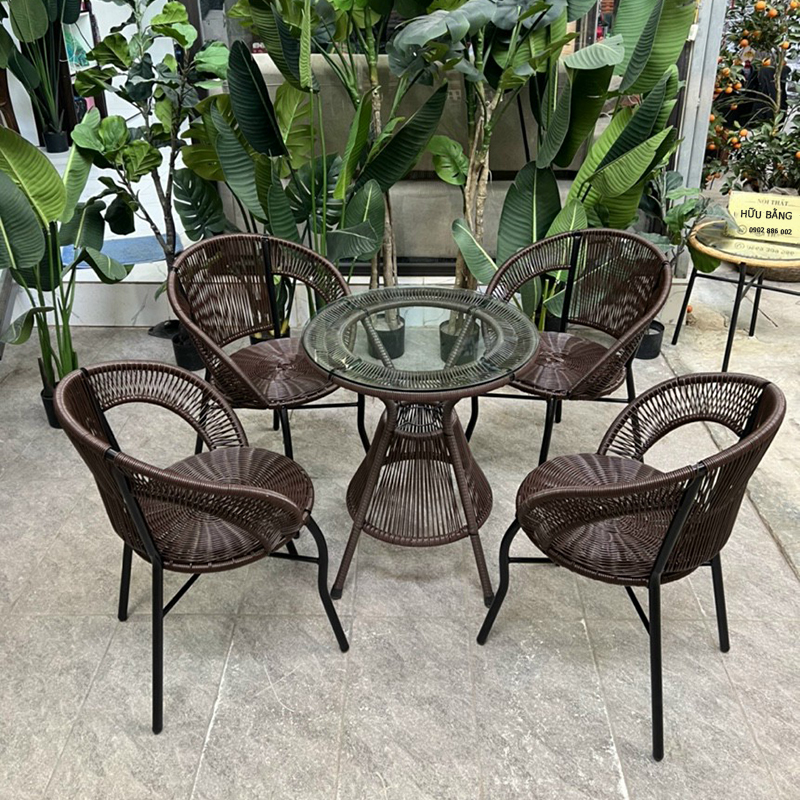 Bộ bàn ghế cafe nhựa giả mây đẹp, chất lượng, giá rẻ BM357