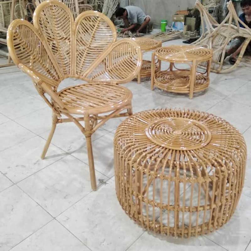 Ghế mây hoa cúc kèm bàn mây thật làm thủ công BM392