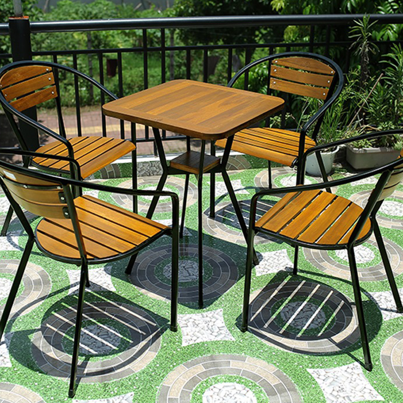 Bàn cafe Moon ngoài trời mặt gỗ vuông chân sắt BS313