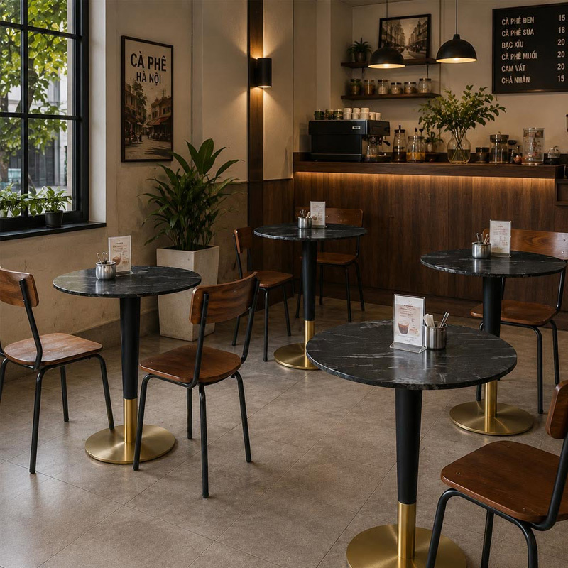  Bàn tròn Cafe mặt đá nhân tạo chân kim loại cao cấp BS631