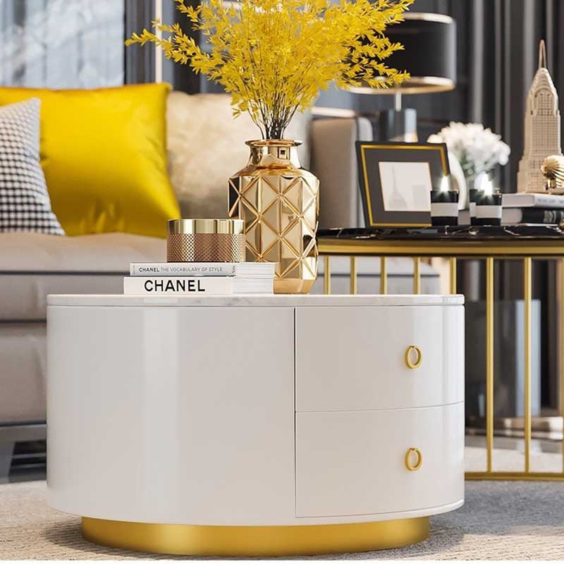 Bàn trà sofa đôi khung tròn mặt đá sang trọng BT909
