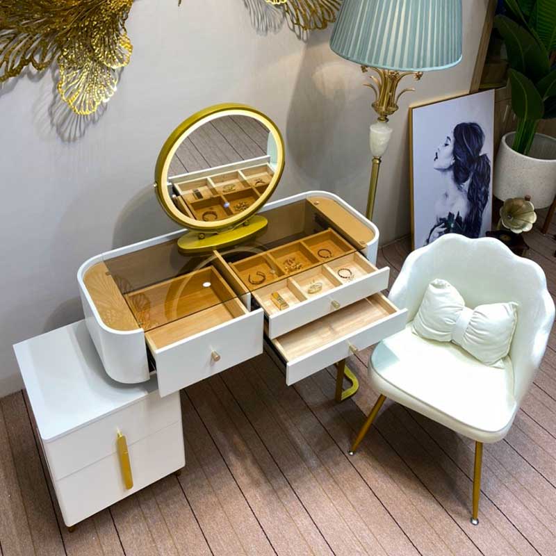 Bộ bàn phấn trang điểm gỗ kết hợp mặt kính BP515
