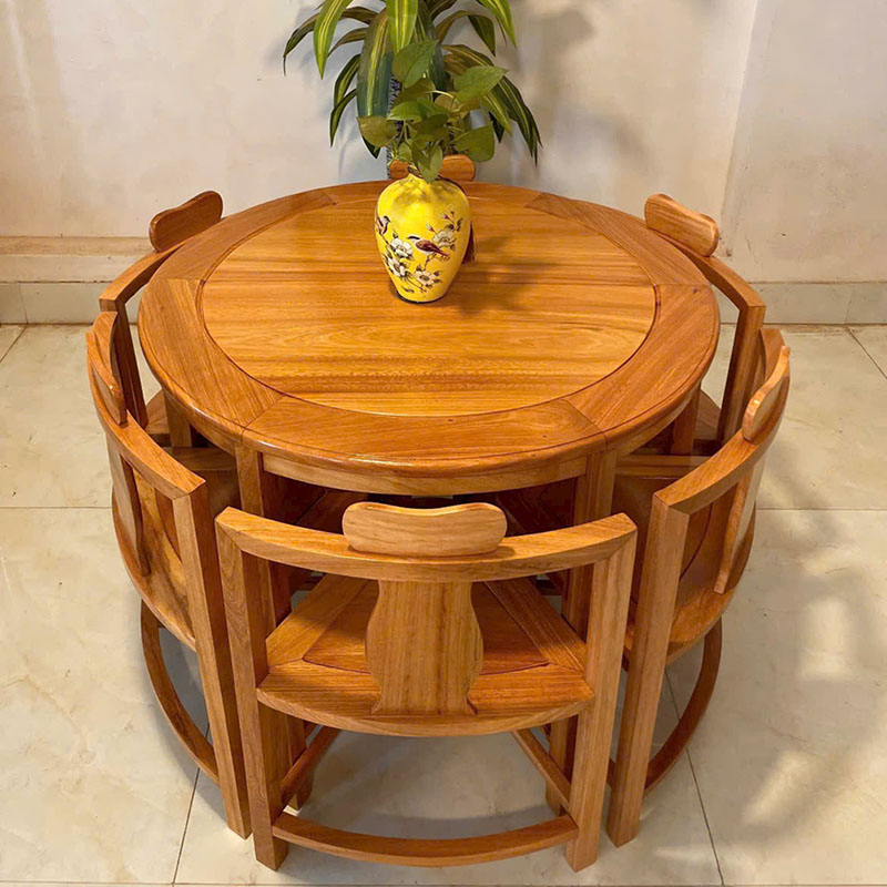 Bộ bàn ghế ăn 6 ghế 1 bàn thu gọn chất liệu gỗ gõ BO920