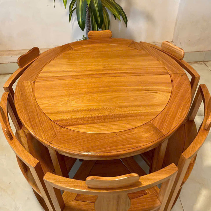 Bộ bàn ghế ăn 6 ghế 1 bàn thu gọn chất liệu gỗ gõ BO920