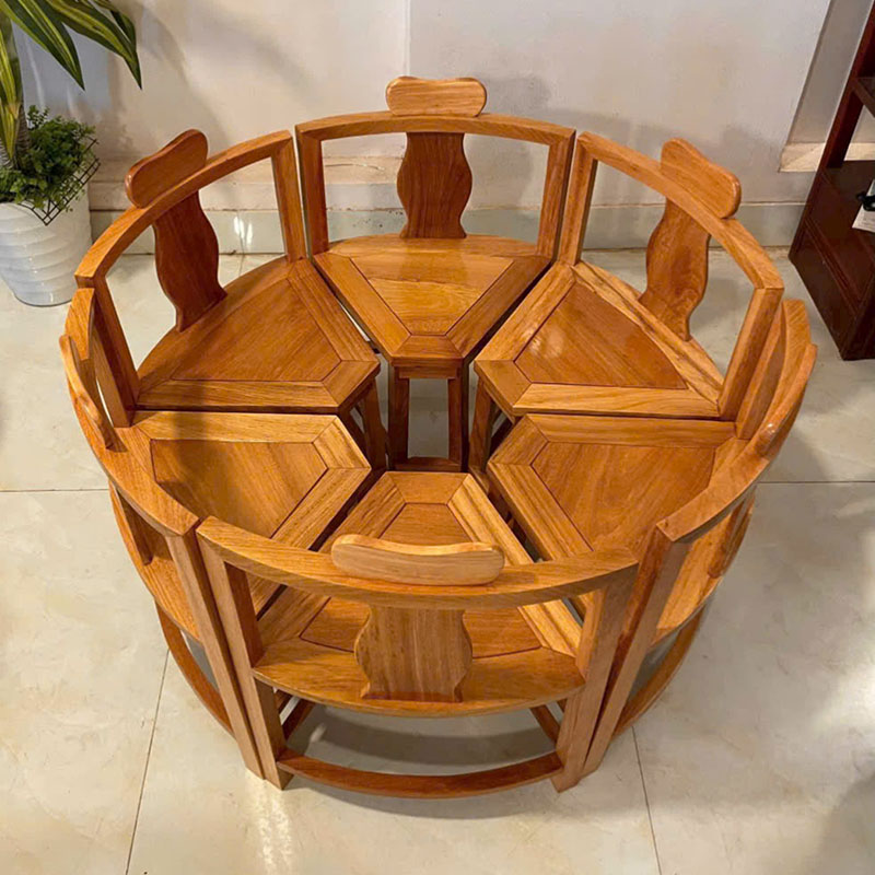Bộ bàn ghế ăn 6 ghế 1 bàn thu gọn chất liệu gỗ gõ BO920