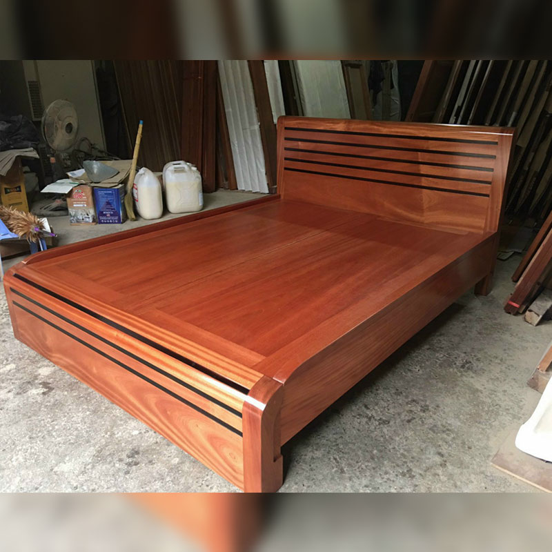Giường ngủ gỗ xoan đào chân cuốn hiện đại GN093