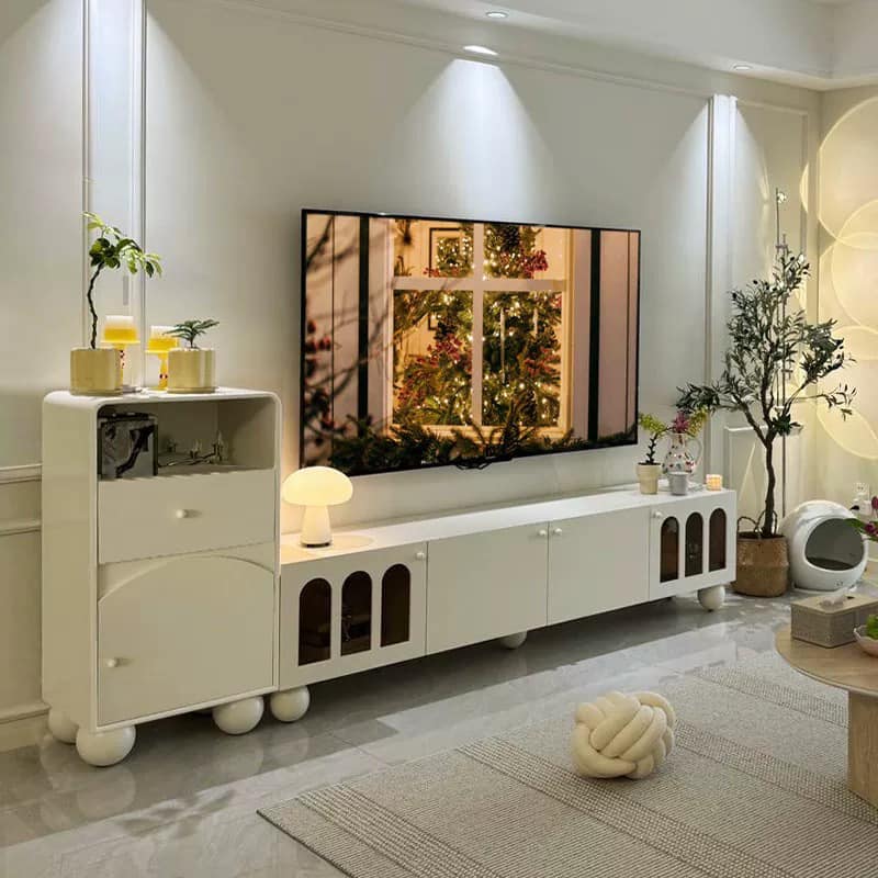Kệ để tivi màu trắng đẹp cho nhà mặt đất, nhà chung cư, biệt thự KT342