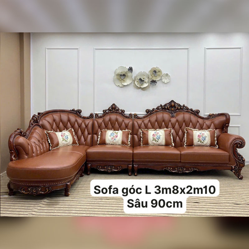 Sofa góc L nhập khẩu tân cổ điển màu nâu sang trọng SF618