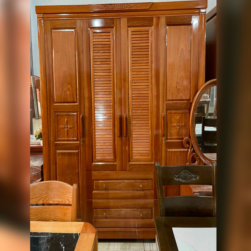 Tủ quần áo 4 buồng gỗ xoan đào đẹp cho phòng ngủ TQ225
