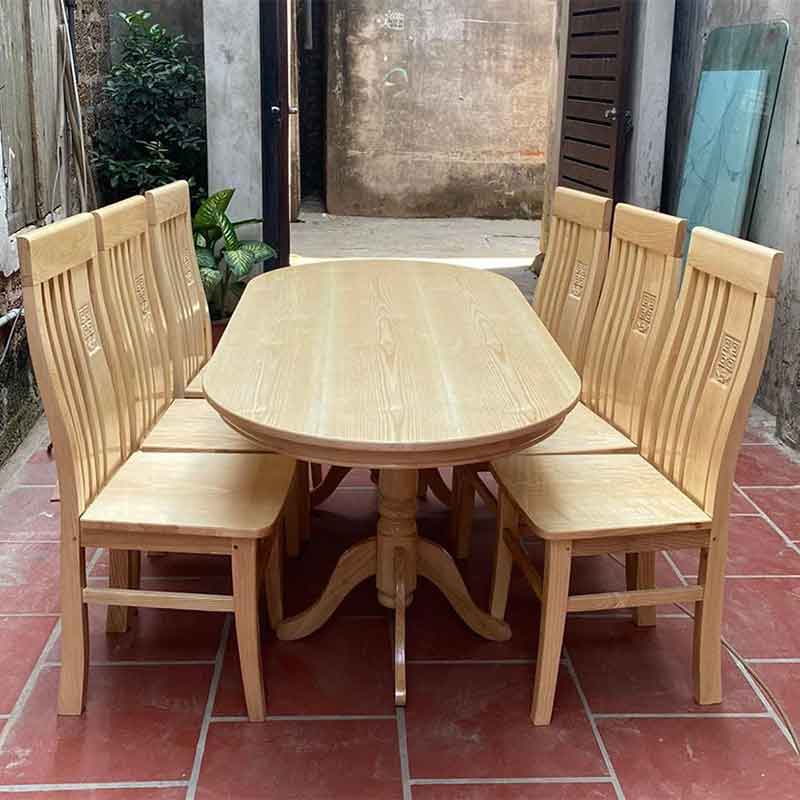 Bộ bàn ăn hình ovan gỗ sồi nga 6 ghế BA840