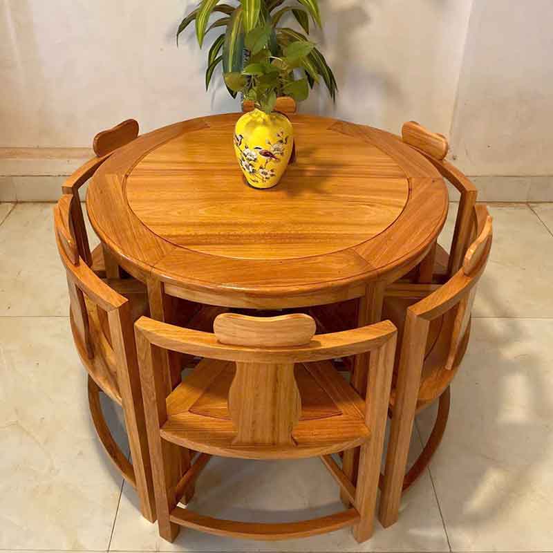 Bộ bàn ghế ăn 6 ghế 1 bàn thu gọn chất liệu gỗ gõ BO920