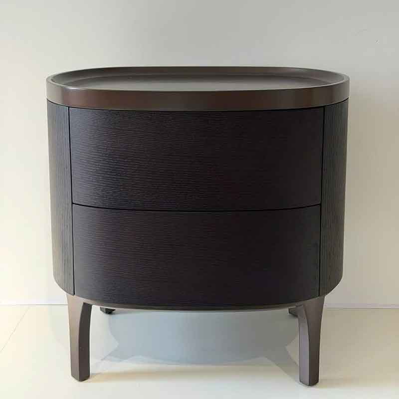 Tab đầu giường gỗ sồi màu nâu trầm, thiết kế bo cong hiện đại TD125
