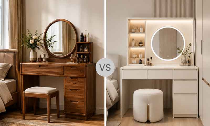 So sánh bàn trang điểm gỗ tự nhiên và gỗ công nghiệp MDF